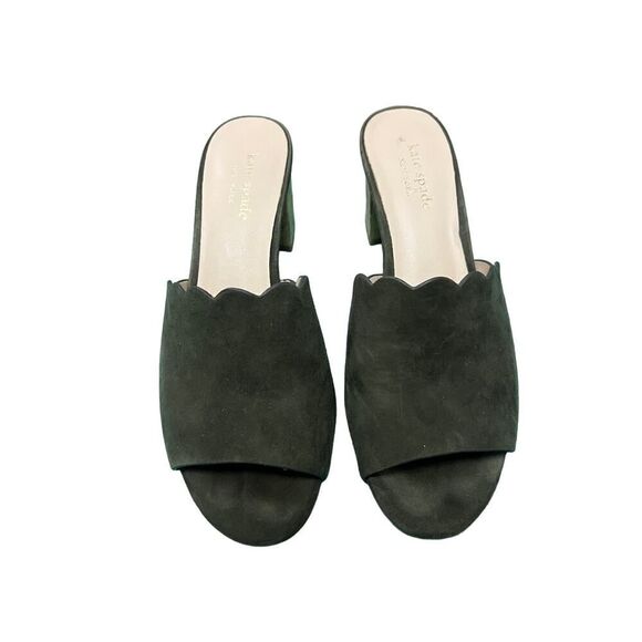 KATE SPADE SCALLOPED GREEN SUEDE OPEN TOE HEELS SIZE 7 - Picture 4 of 8